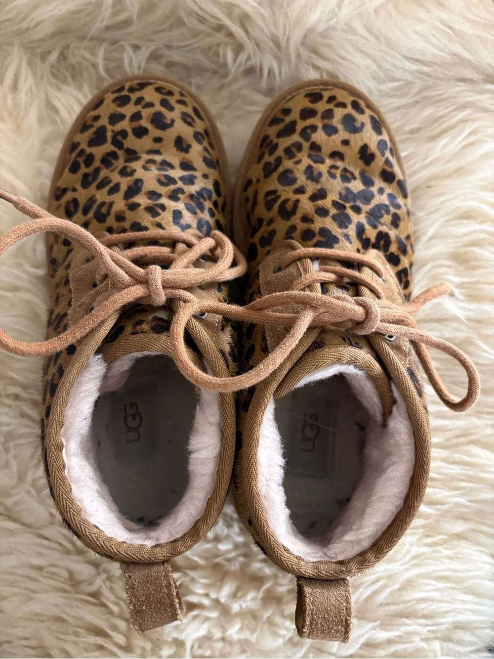 UGG Neumel Leopard Print Chukka Calf Hair Suede Sherpa Lined Ankle Boots